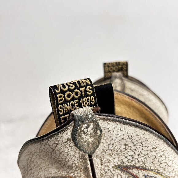 Justin Boots Women’s Western Cowboy Boots Sz 5.5B Distressed Leather Cream Brown - Picture 10 of 11